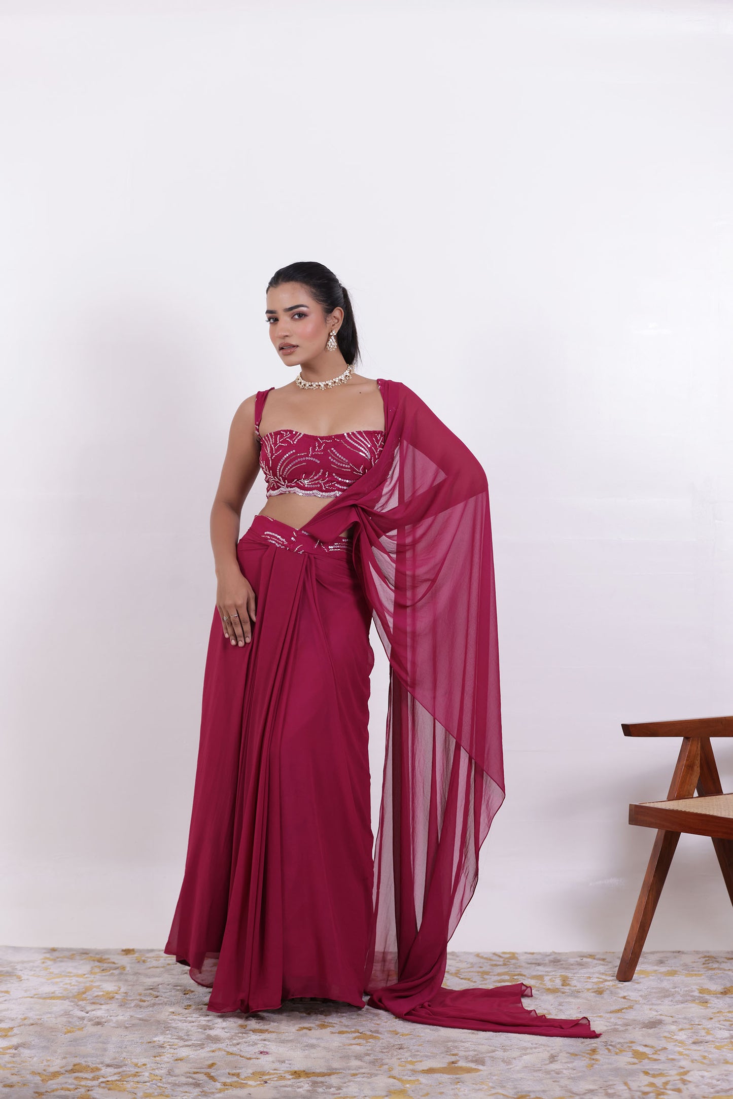 ALINA CHERRY PINK PRE DRAPED SAREE