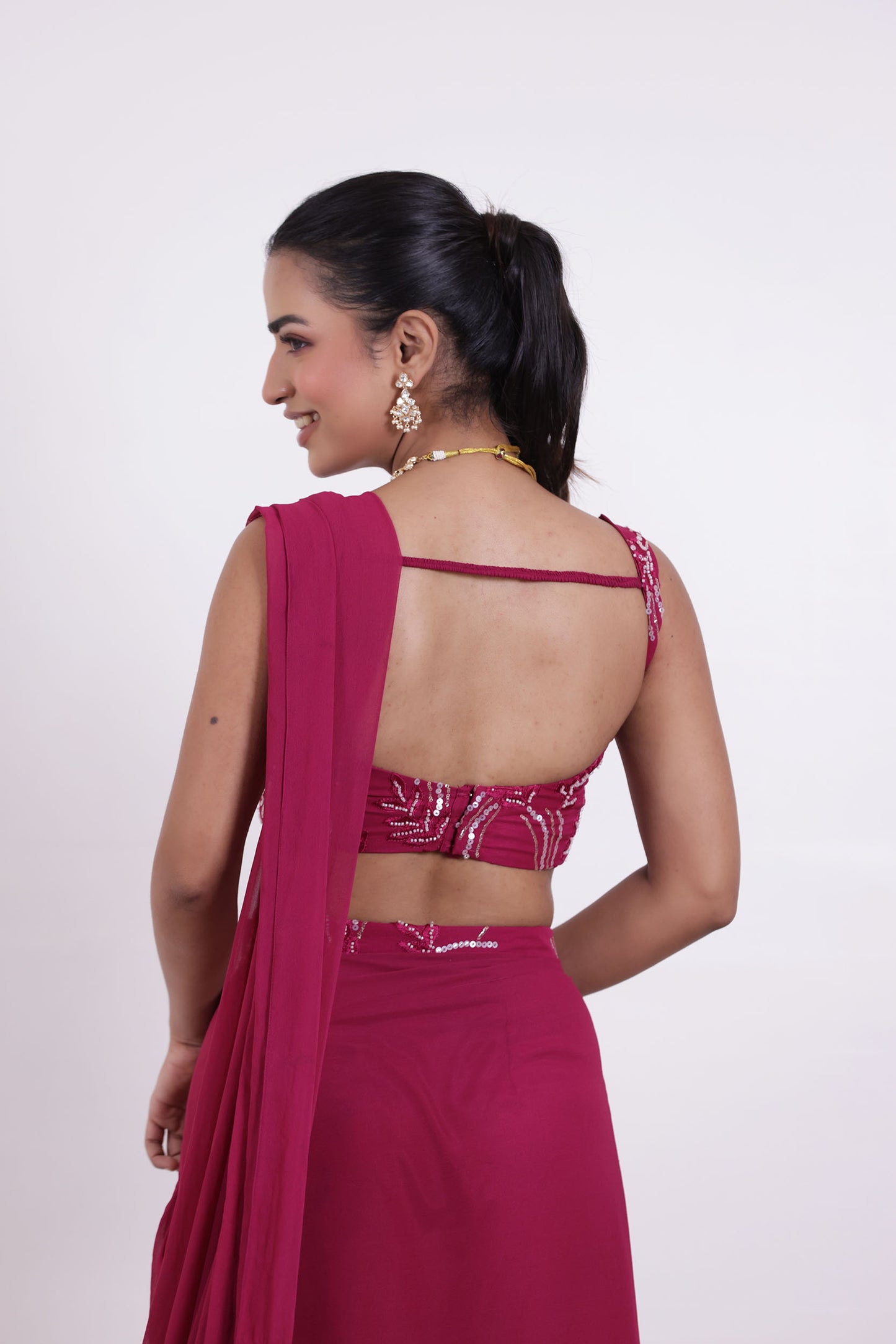 ALINA CHERRY PINK PRE DRAPED SAREE