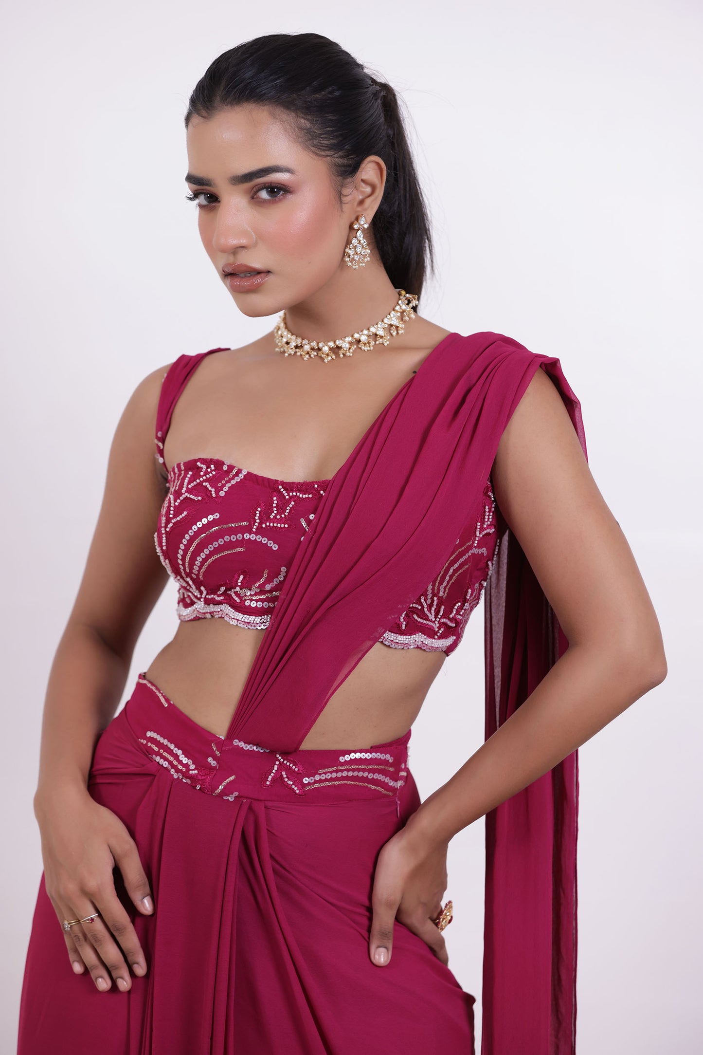 ALINA CHERRY PINK PRE DRAPED SAREE