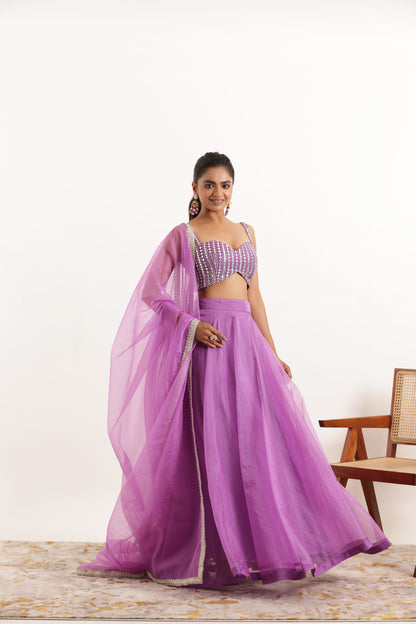 AAHANA LAVENDER DETAILED ORGANZA LEHENGA SET