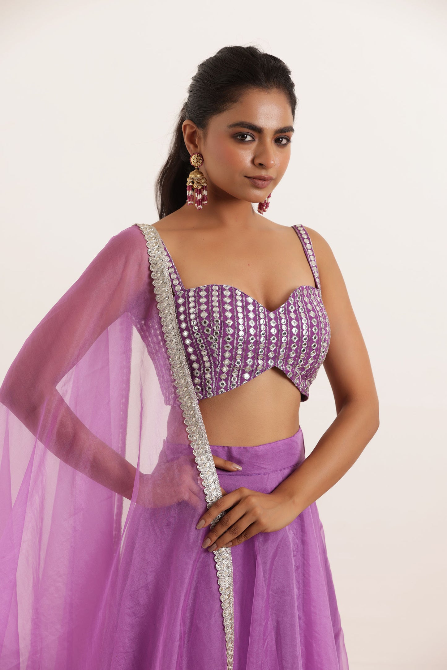 AAHANA LAVENDER DETAILED ORGANZA LEHENGA SET