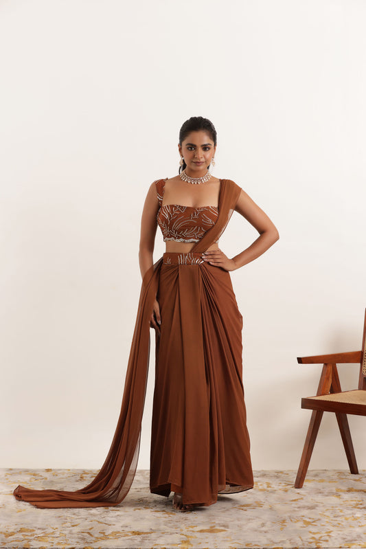 AASHVI BROWN PRE DRPAED SAREE