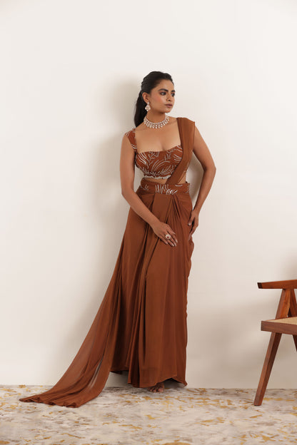 AASHVI BROWN PRE DRPAED SAREE