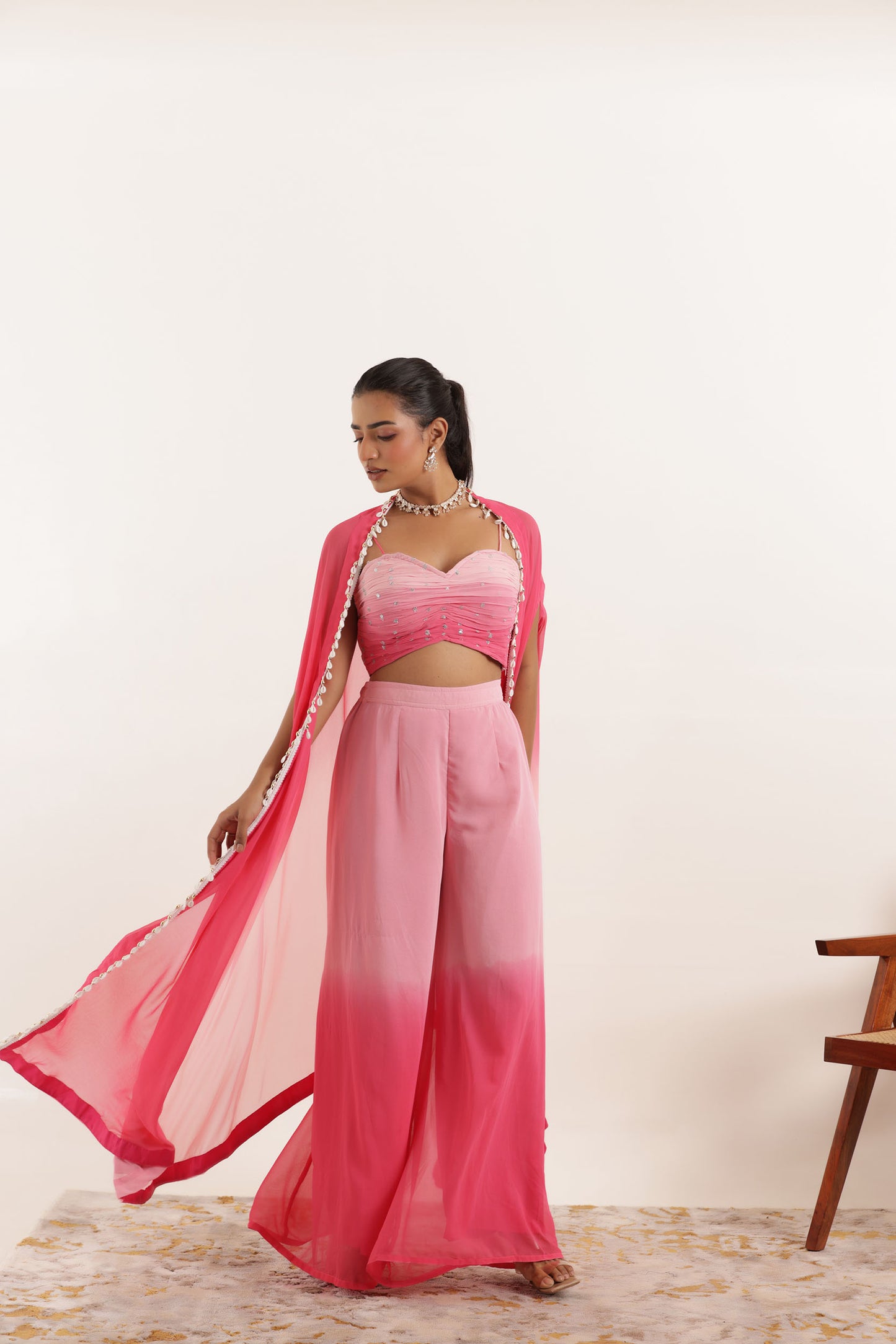 AMAYA PINK OMBRE DETAILED FUSION SET Deasha India