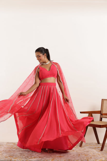 AYANA FIERY ROSE DETAILED LEHENGA SET