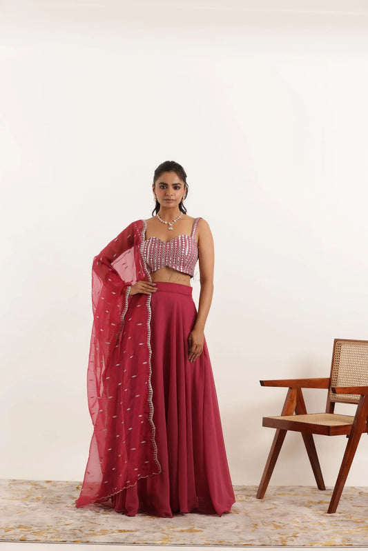 ASHA MYSTIC MAROON DETAILED LEHENGA SET Deasha India