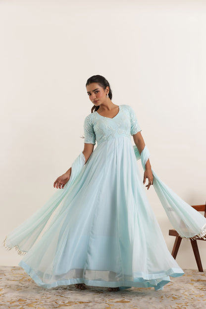 AAVYA LIGHT TURQUOISE ANARKALI SET