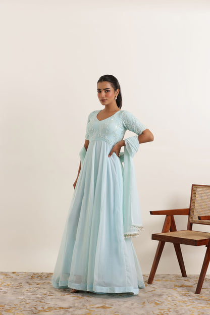 AAVYA LIGHT TURQUOISE ANARKALI SET