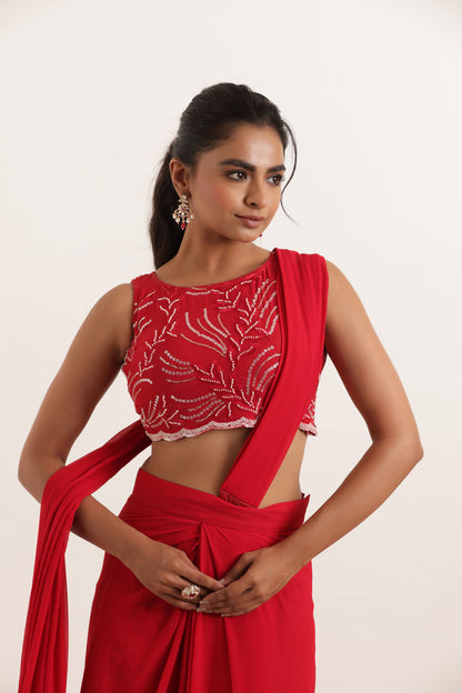 ARIA CHERRY RED PRE DRAPED SAREE