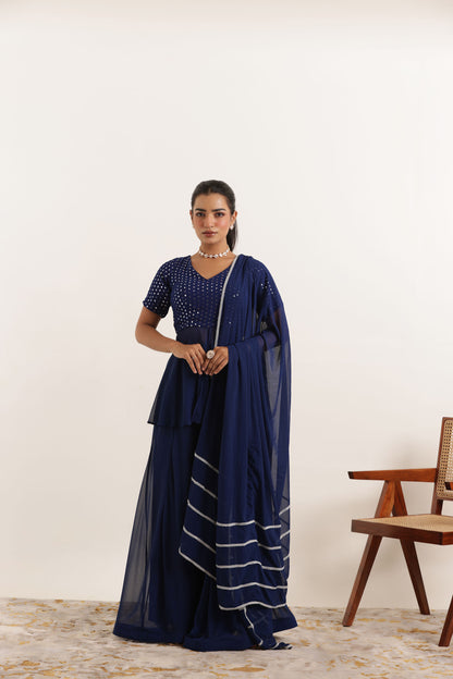 SITARA BLUE ANGRAKHA SHARARA FUSION SET