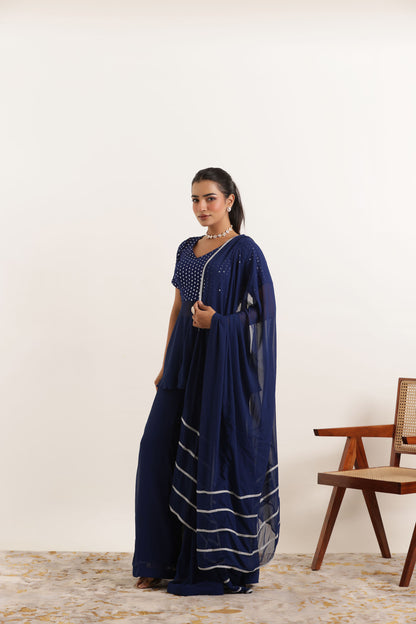 SITARA BLUE ANGRAKHA SHARARA FUSION SET