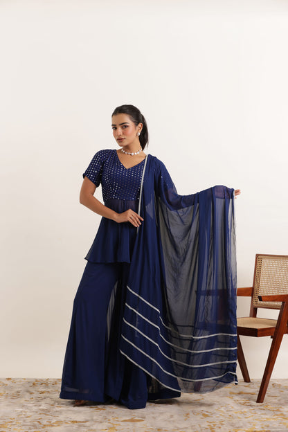 SITARA BLUE ANGRAKHA SHARARA FUSION SET