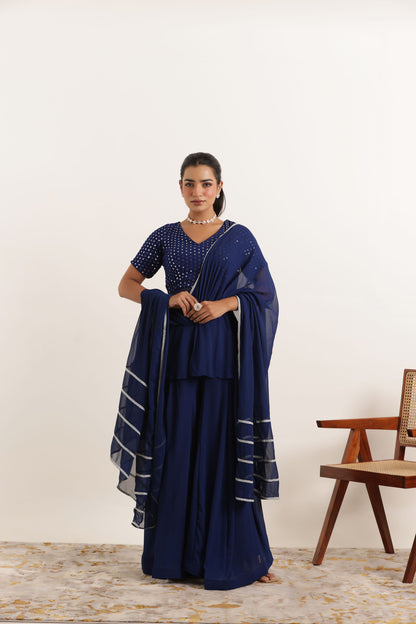 SITARA BLUE ANGRAKHA SHARARA FUSION SET