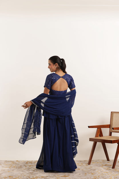 SITARA BLUE ANGRAKHA SHARARA FUSION SET