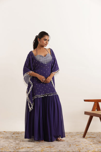 ADRI CYBER GRAPE KAFTAN SHARARA FUSION SET