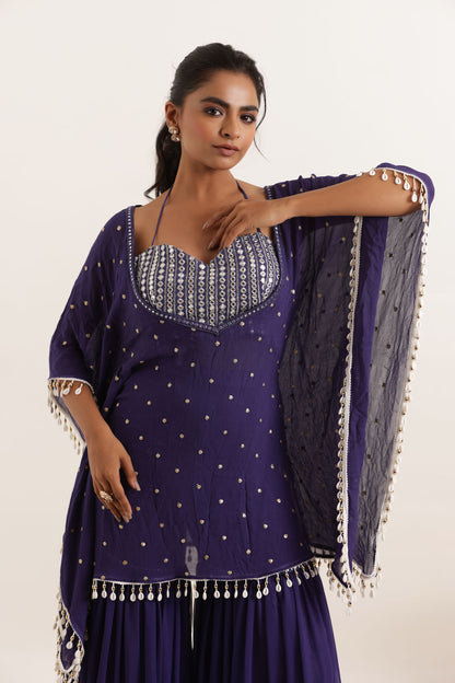 ADRI CYBER GRAPE KAFTAN SHARARA FUSION SET