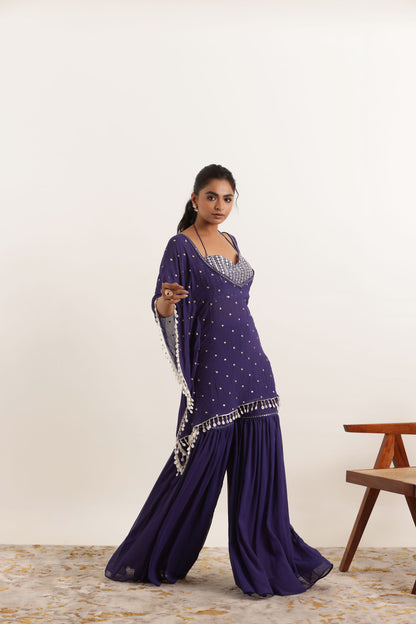 ADRI CYBER GRAPE KAFTAN SHARARA FUSION SET