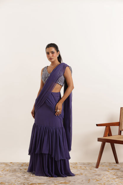 AARUSHI CYBER GRAPE RUFFLE LEHENAG SAREE SET