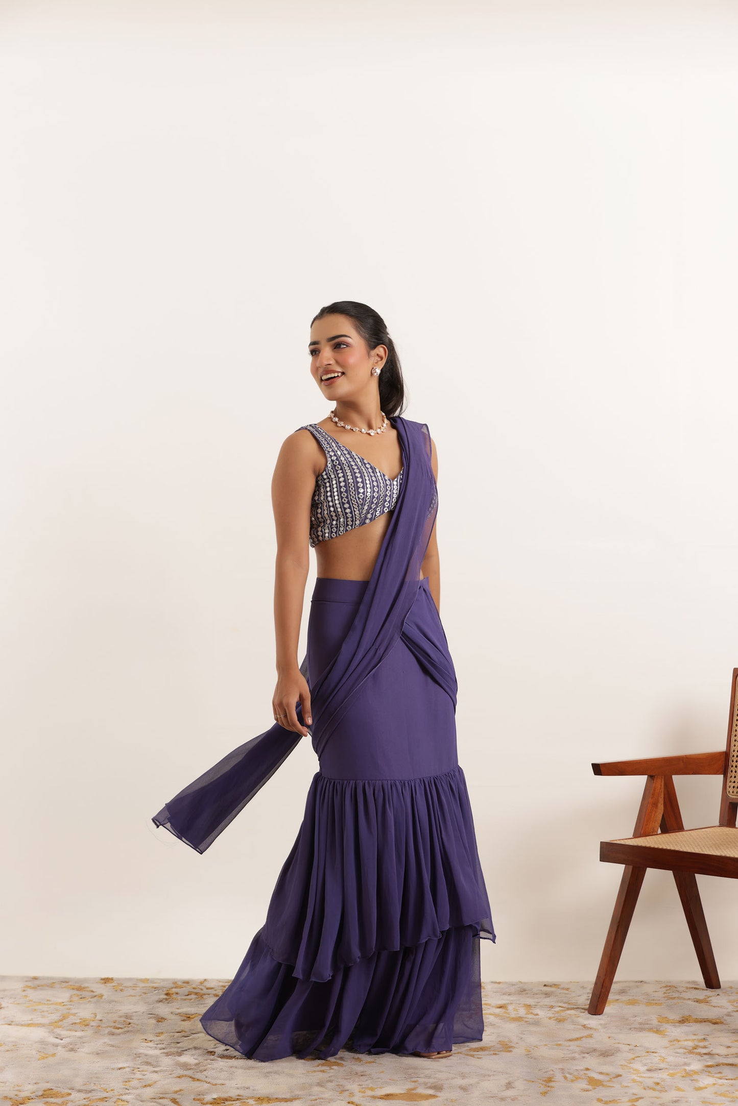 AARUSHI CYBER GRAPE RUFFLE LEHENAG SAREE SET