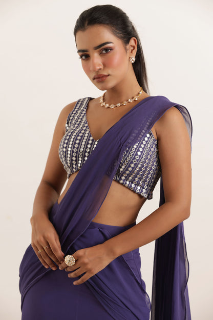 AARUSHI CYBER GRAPE RUFFLE LEHENAG SAREE SET