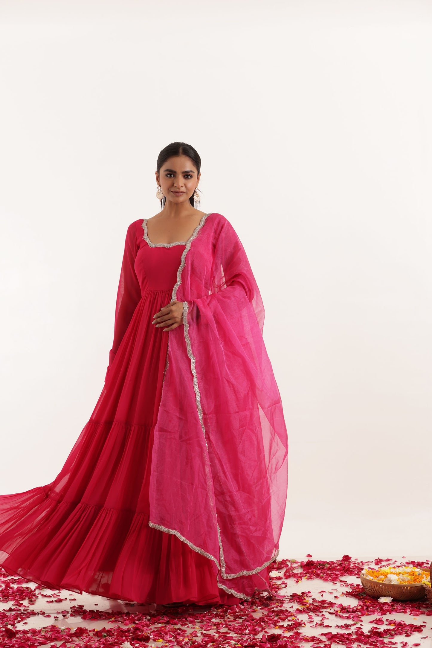 ISHITA MAGENTA PINK TIERED ANARKALI SET