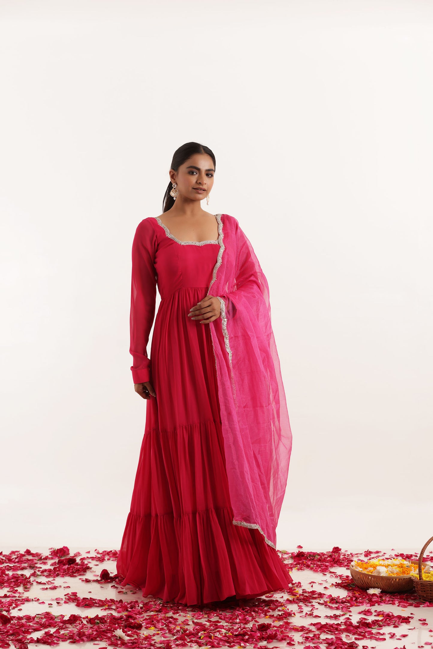 ISHITA MAGENTA PINK TIERED ANARKALI SET