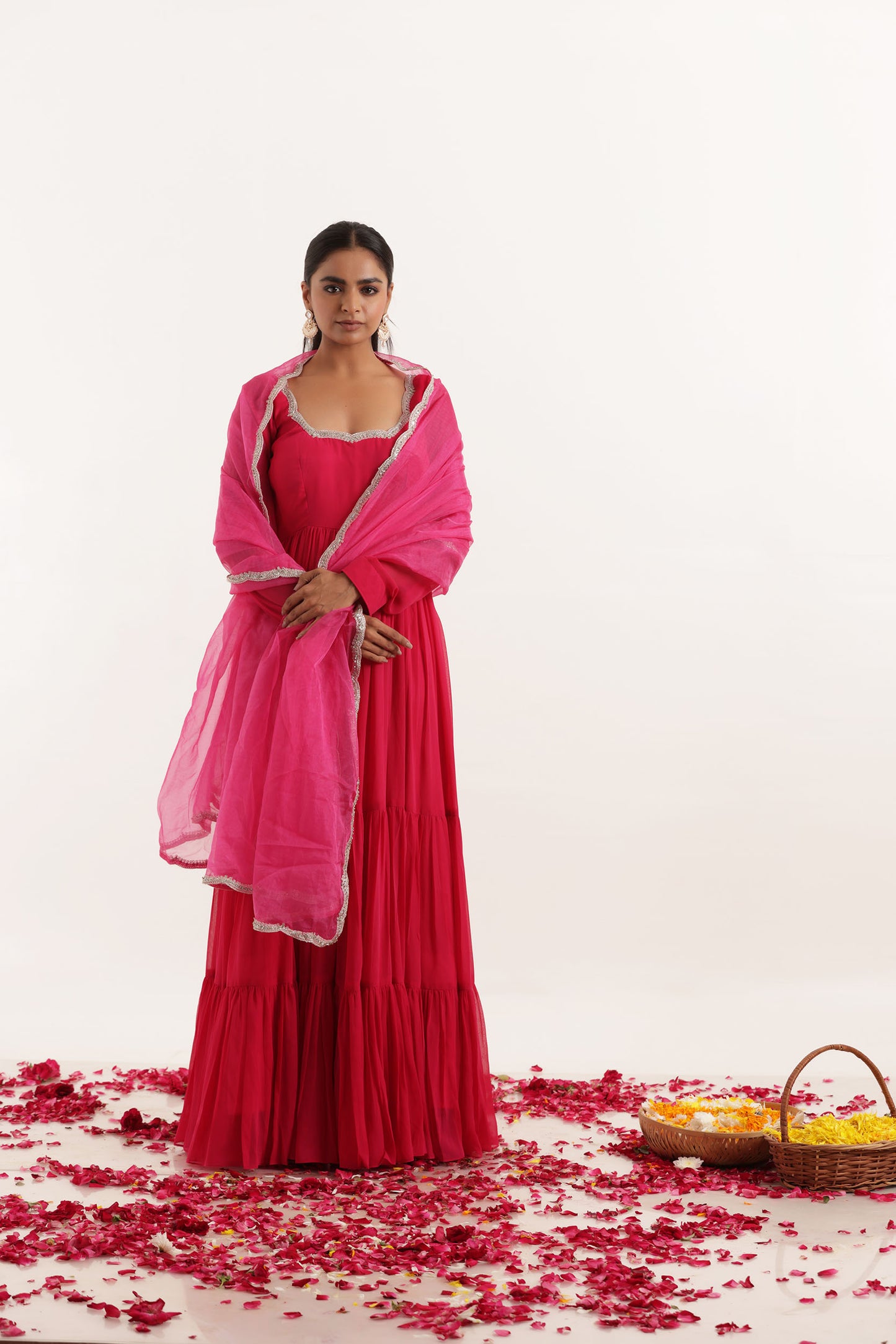 ISHITA MAGENTA PINK TIERED ANARKALI SET