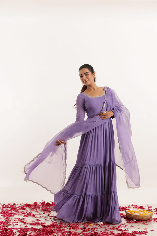 NAINA LAVENDER TIERED ANARKALI SET