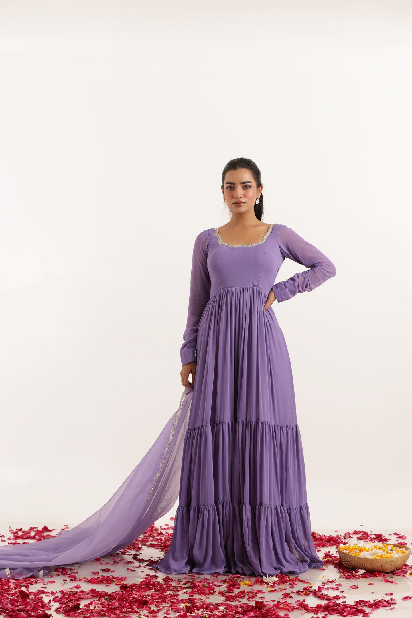 NAINA LAVENDER TIERED ANARKALI SET