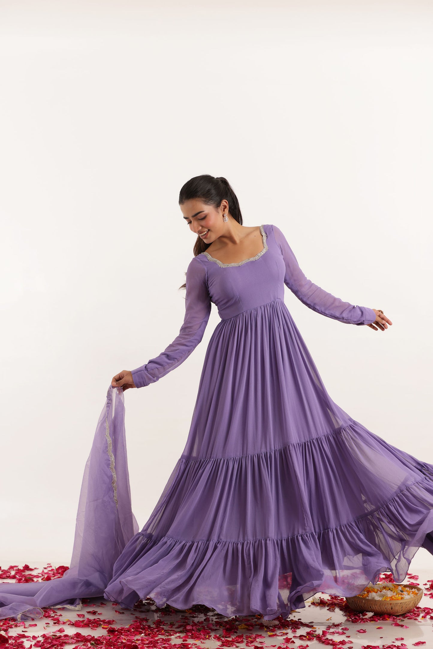 NAINA LAVENDER TIERED ANARKALI SET