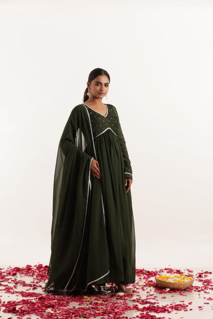 SHAKTI DARK GREEN ANARKALI SET