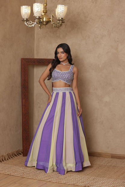 SHAURYAA LAVENDAR-BEIGE KALI EMBROIDERED LEHENGA