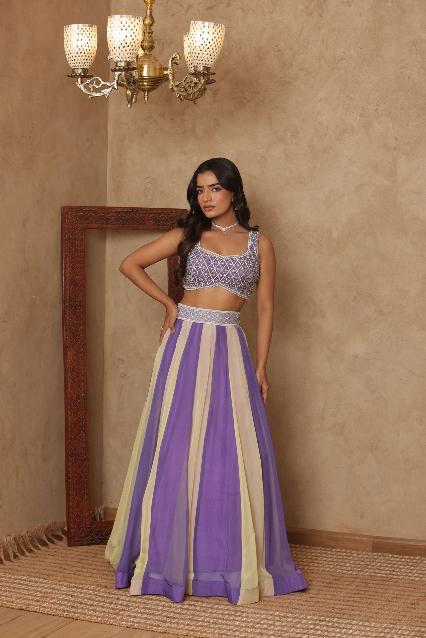 SHAURYAA LAVENDAR-BEIGE KALI EMBROIDERED LEHENGA
