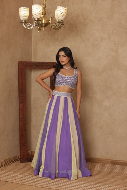SHAURYAA LAVENDAR-BEIGE KALI EMBROIDERED LEHENGA
