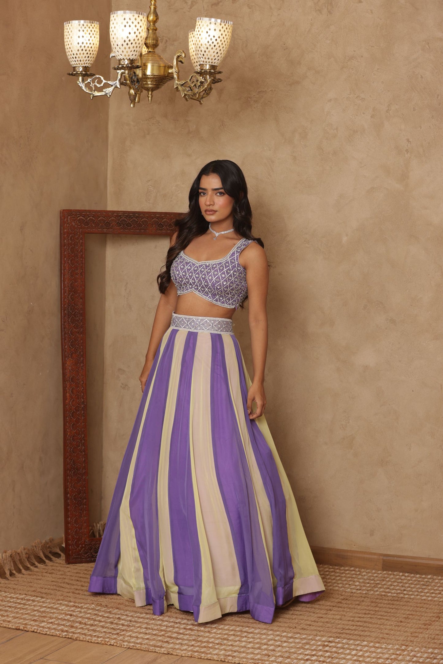 SHAURYAA LAVENDAR-BEIGE KALI EMBROIDERED LEHENGA