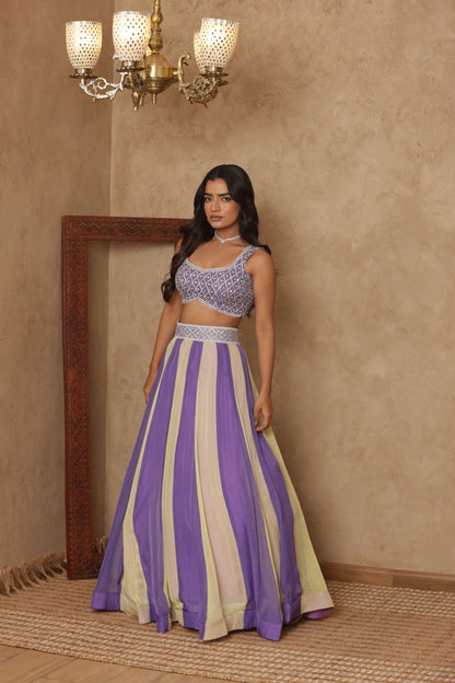 SHAURYAA LAVENDAR-BEIGE KALI EMBROIDERED LEHENGA