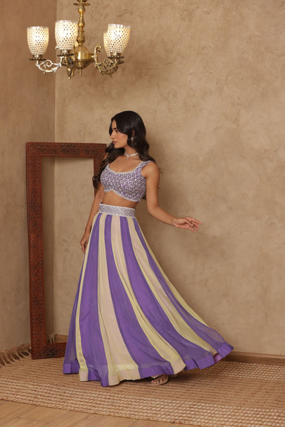 SHAURYAA LAVENDAR-BEIGE KALI EMBROIDERED LEHENGA