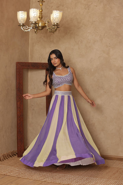 SHAURYAA LAVENDAR-BEIGE KALI EMBROIDERED LEHENGA