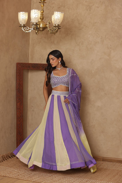 SHAURYAA LAVENDAR-BEIGE KALI EMBROIDERED LEHENGA