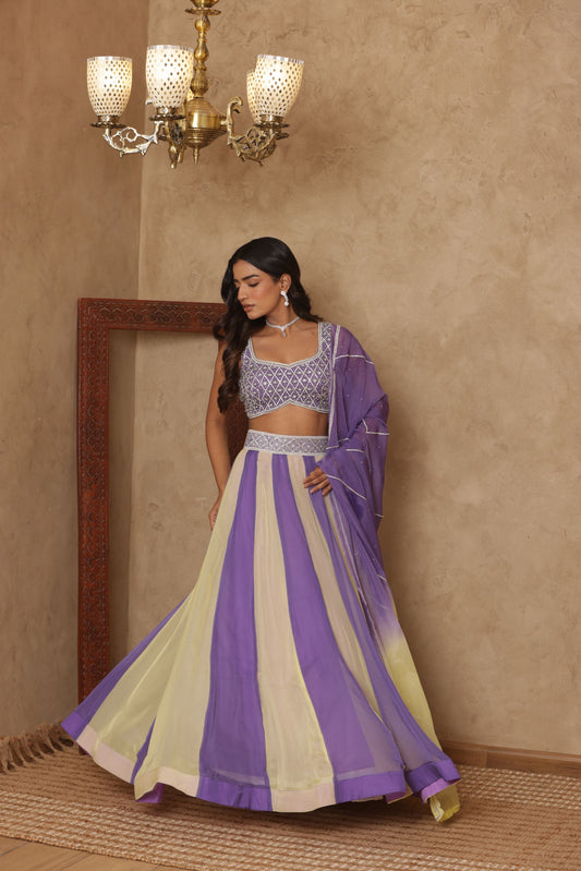 SHAURYAA LAVENDAR-BEIGE KALI EMBROIDERED LEHENGA