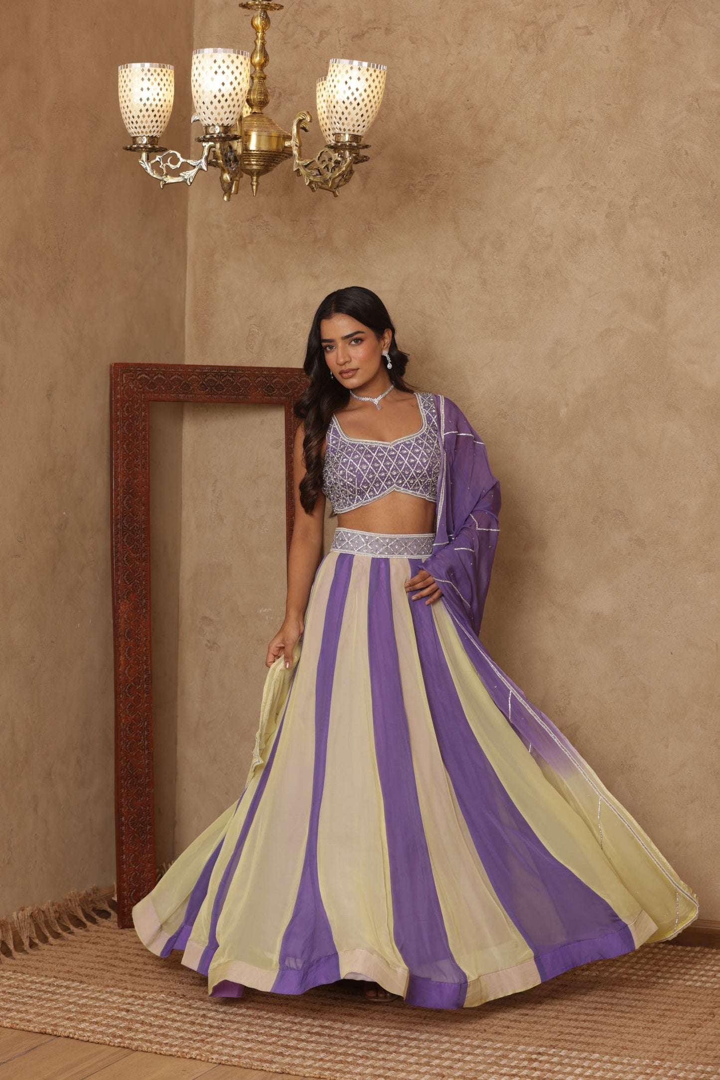 SHAURYAA LAVENDAR-BEIGE KALI EMBROIDERED LEHENGA