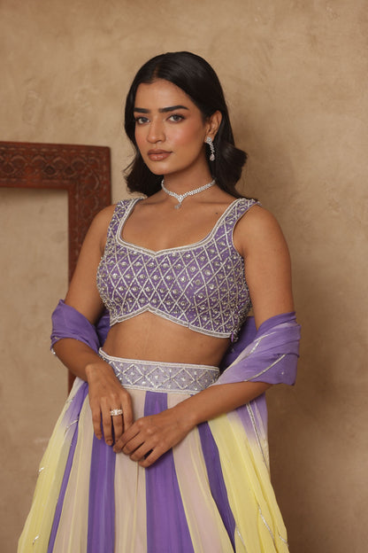 SHAURYAA LAVENDAR-BEIGE KALI EMBROIDERED LEHENGA