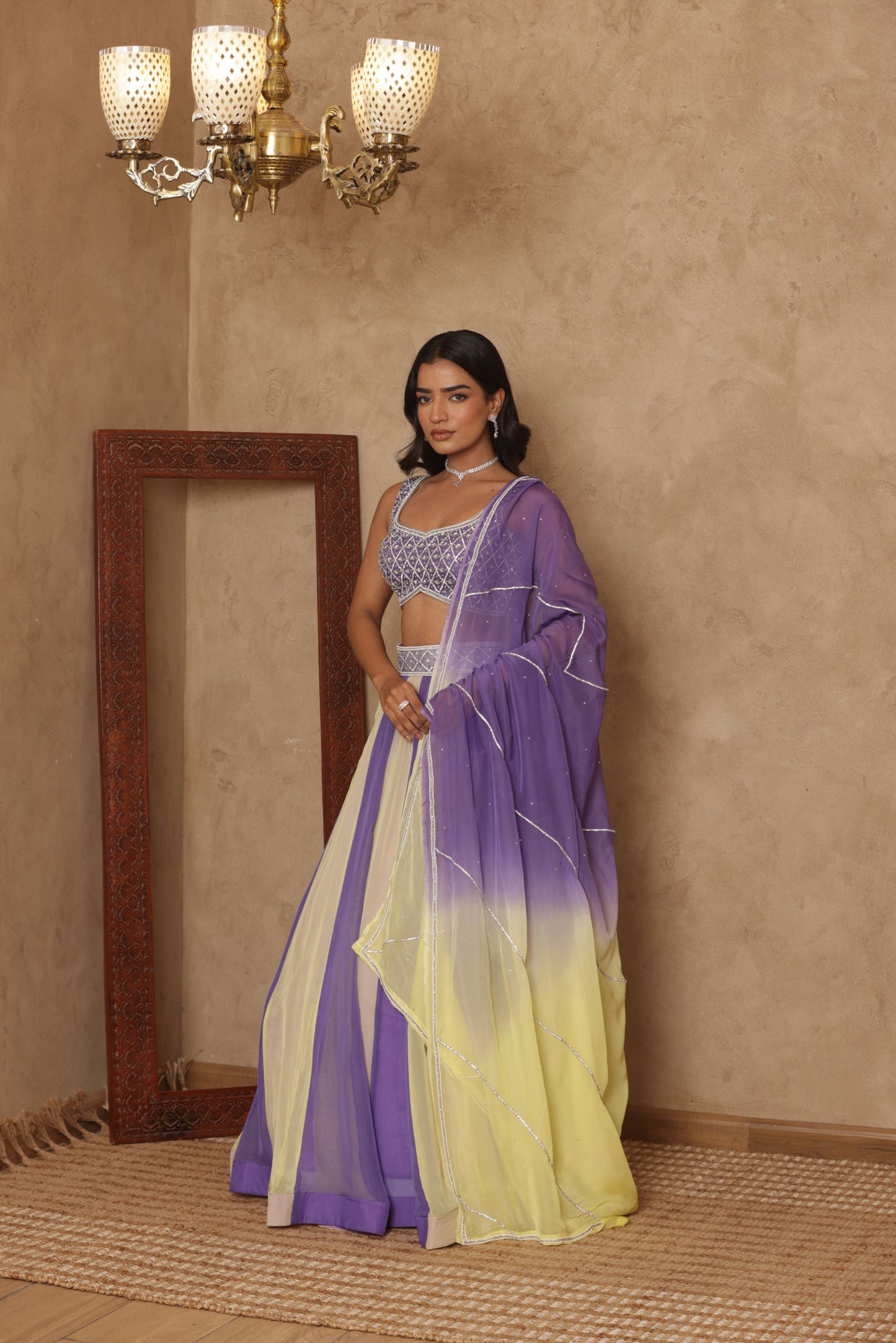 SHAURYAA LAVENDAR-BEIGE KALI EMBROIDERED LEHENGA