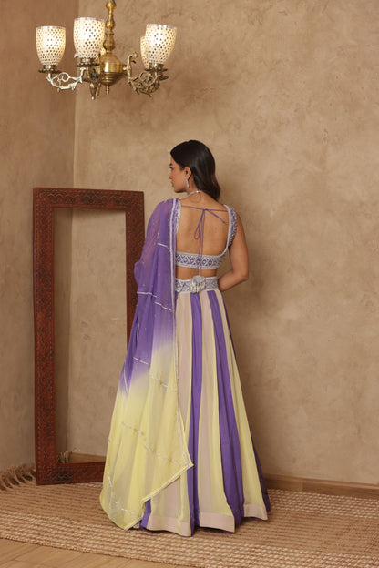 SHAURYAA LAVENDAR-BEIGE KALI EMBROIDERED LEHENGA