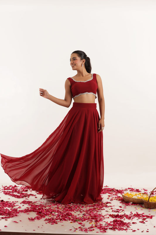 NOOR MAROON RED DETAILED LEHENGA SET