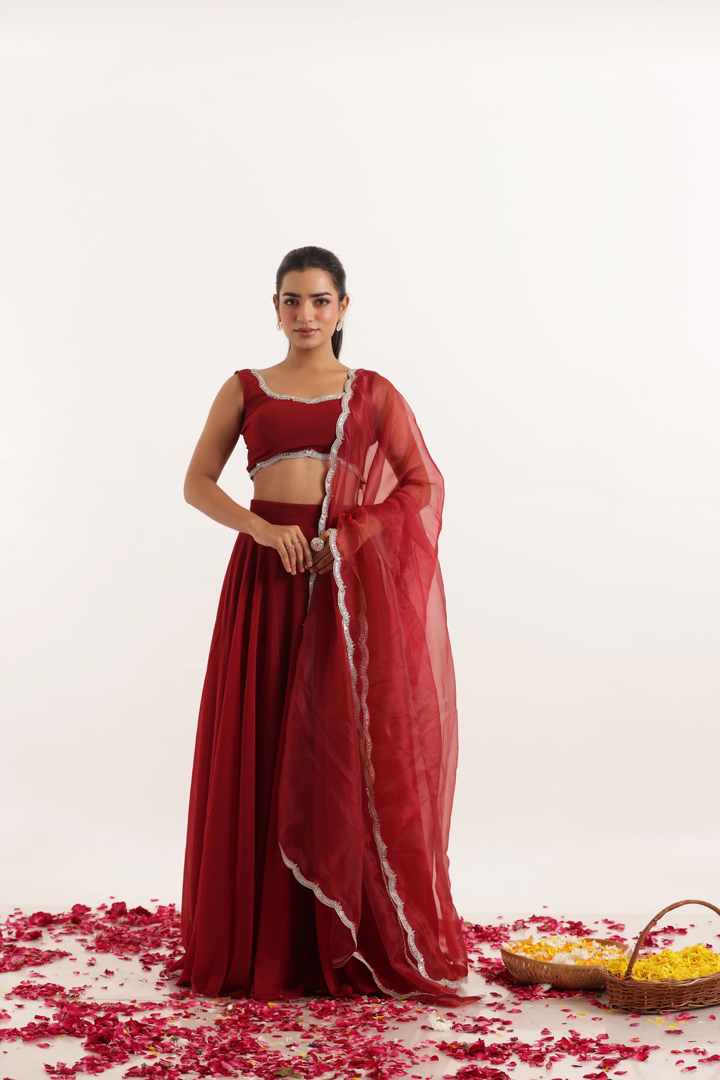 NOOR MAROON RED DETAILED LEHENGA SET