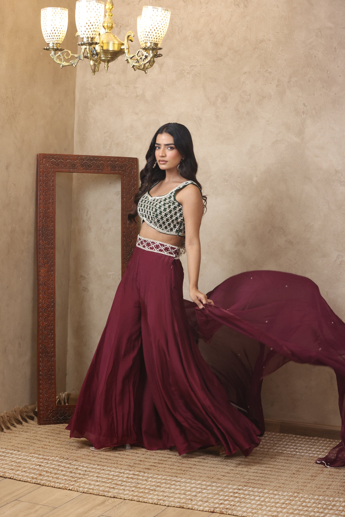 AASMIN EMBROIDERED MAROON SHARARA SET