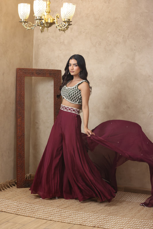 AASMIN EMBROIDERED MAROON SHARARA SET
