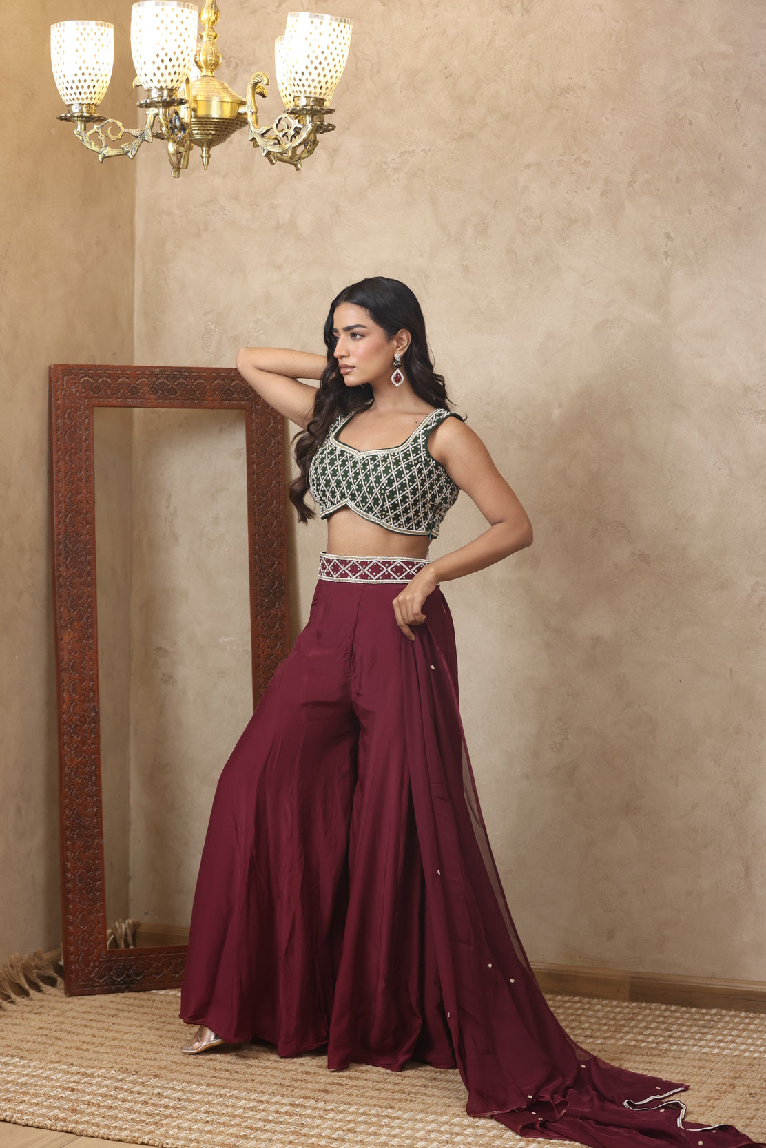 AASMIN EMBROIDERED MAROON SHARARA SET