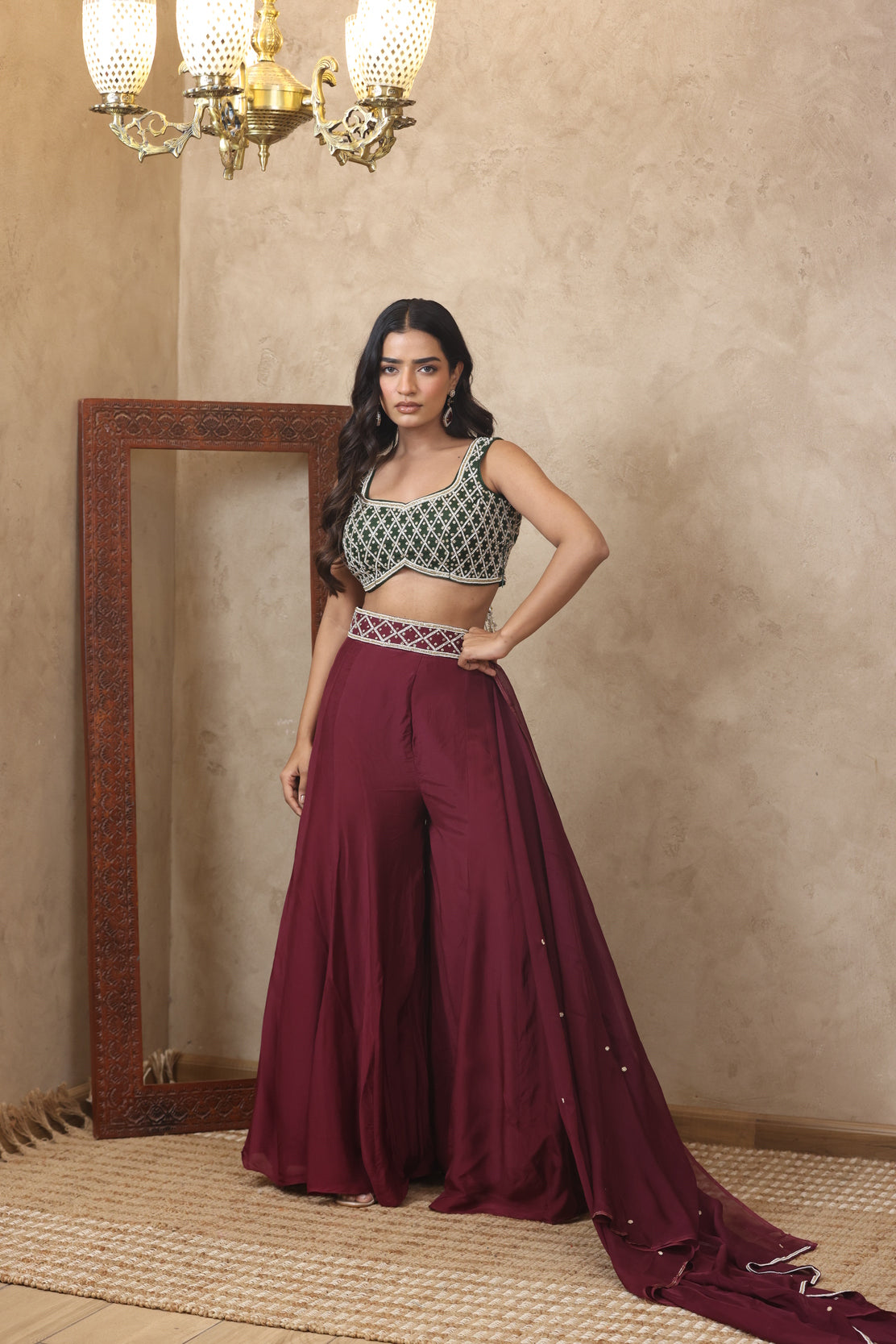 AASMIN EMBROIDERED MAROON SHARARA SET